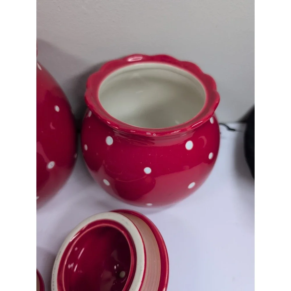Temptations Polka-Dot Red Canister Set 2 Qt/1.7 Qt/1.3 Qt - Oven/Dishwasher/Micr